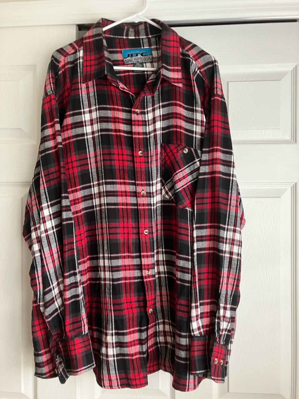 BTC Red Black and White Plaid Casual Button-Down Shirt